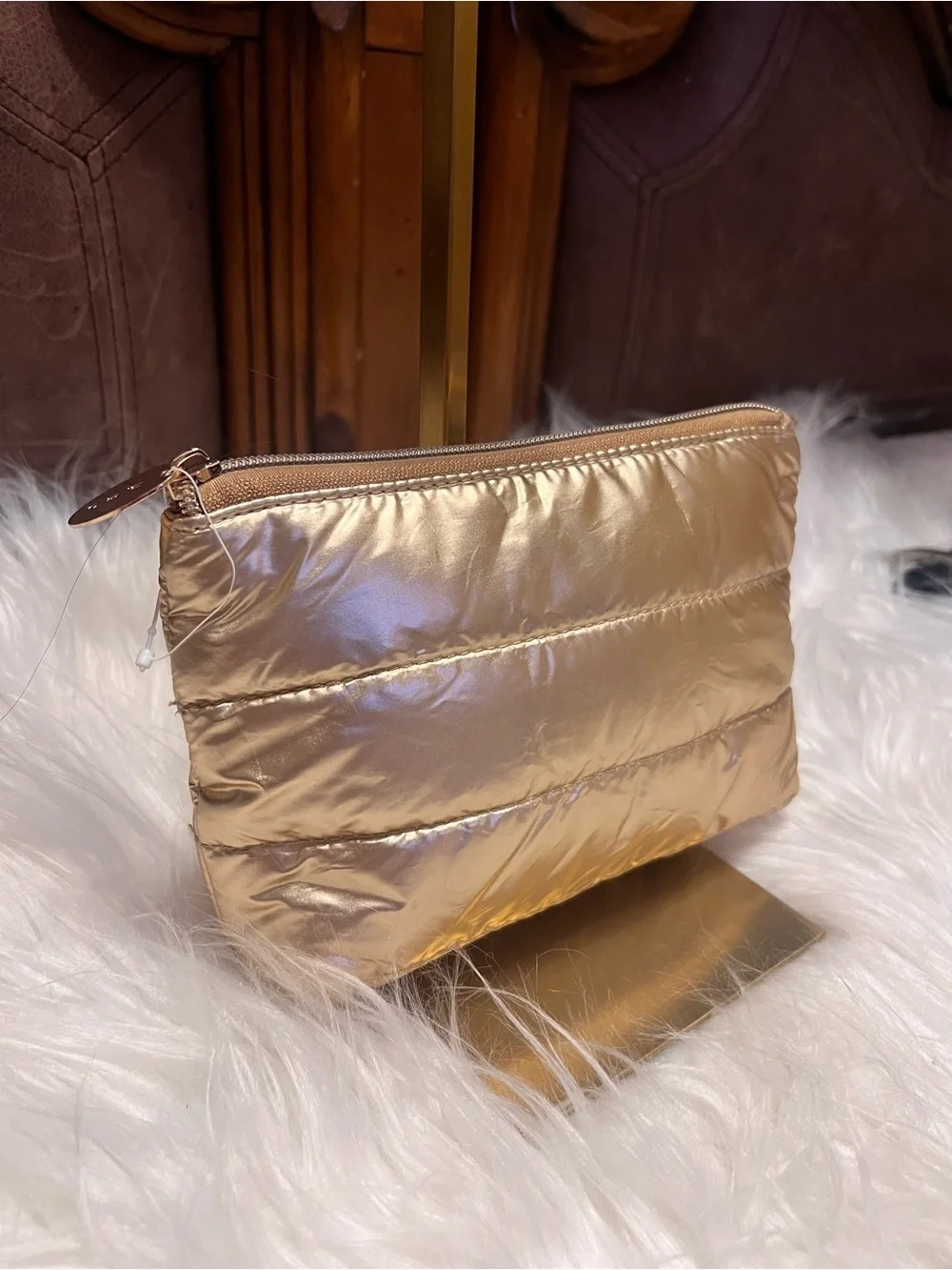 Puffer Quilted Cosmetic Pouch - Champagne
